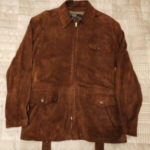 Vintage Polo Ralph Lauren Jacket Men Large Suede Wool Lined Bomber Belted 90s
